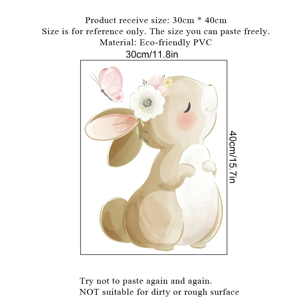 Cartoon Rabbit Butterfly Wall Sticker Kids Room Background Home Decoration Mural Living Room Bedroom Wallpaper Bunny Stickers