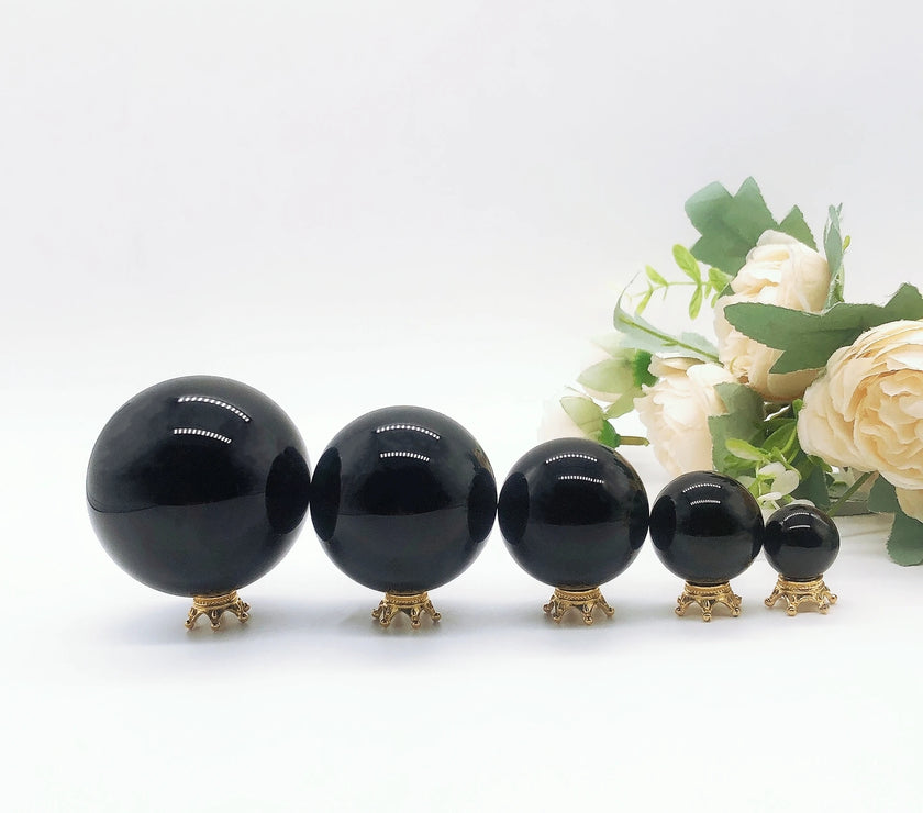 Natural Black Obsidian Sphere Crystal Quartz Magic Ball Rock Stone Witchcraft Reiki Healing Home Decoration Gift Without Base