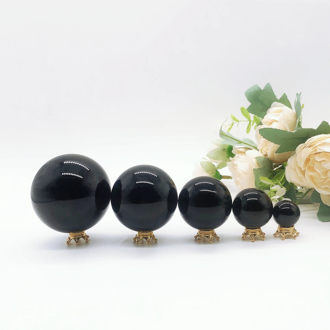 Natural Black Obsidian Sphere Crystal Quartz Magic Ball Rock Stone Witchcraft Reiki Healing Home Decoration Gift Without Base