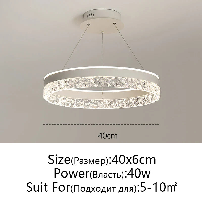Minimalist Modern Led Chandelier Home Lighting Crystal Rings Ceiling Mounted Chandelier Lighting Hanging Lamp Black&White Frame