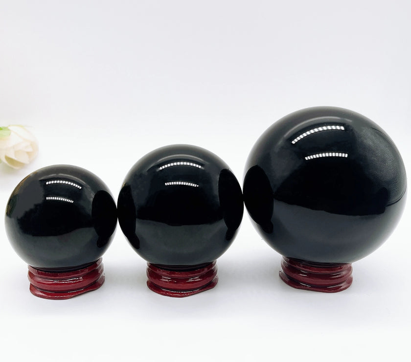 Natural Black Obsidian Sphere Crystal Quartz Magic Ball Rock Stone Witchcraft Reiki Healing Home Decoration Gift Without Base