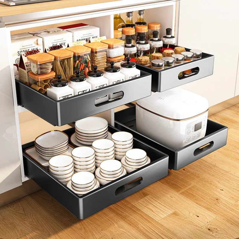 Drawer Dish Rack Kitchen Storage Sliding Bowls Dishes Drainer Storage Rack Sink Cabinet Organizer Tableware