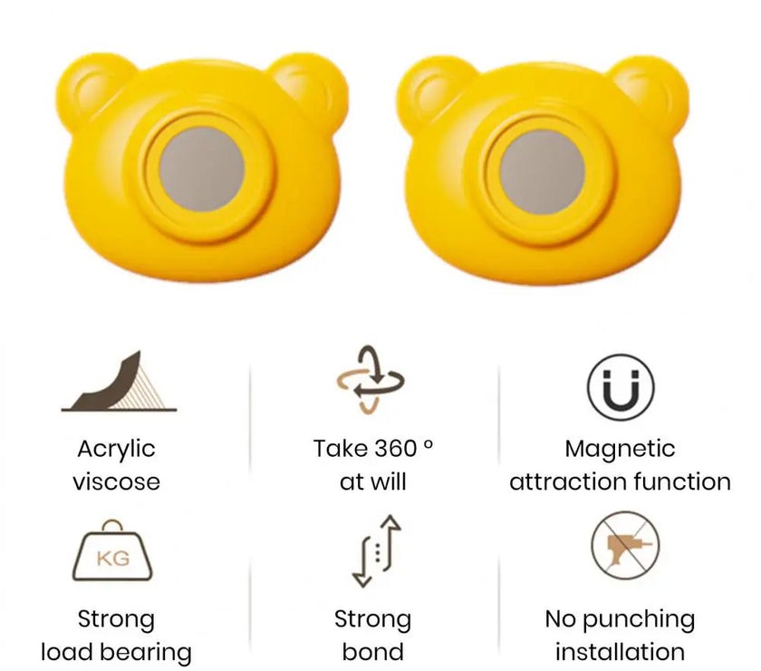 Self-adhesive Magnetic Hook Adorable Cartoon Bear Magnetic Hooks for Home Organization Remote Control Storage Set of 2 Round