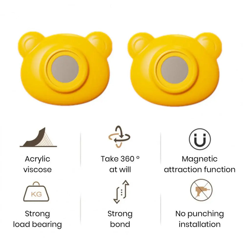 Self-adhesive Magnetic Hook Adorable Cartoon Bear Magnetic Hooks for Home Organization Remote Control Storage Set of 2 Round