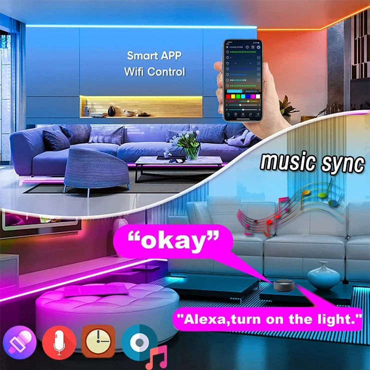 8ft 10M WIFI RGBIC Neon Rope Light 24V Magic Home LED Strip Lights