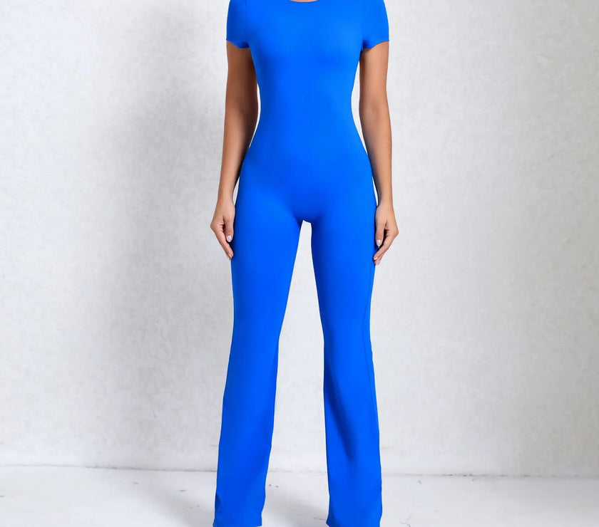 Seamless Yoga Jumpsuits Sports Fitness Hip-lifting Backless Short-Sleeved Nude Feel Horn Leggings One-Piece Tracksuits for Women