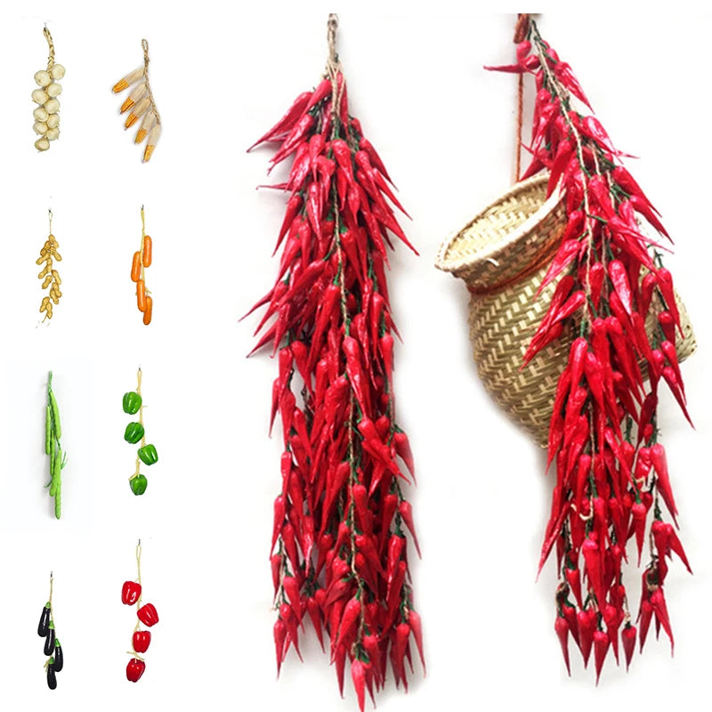 Simulation Foam Vegetables Artificial Pepper Garlic Corn Potato Peanut Hanging String Photography Props Restaurant Home Decor