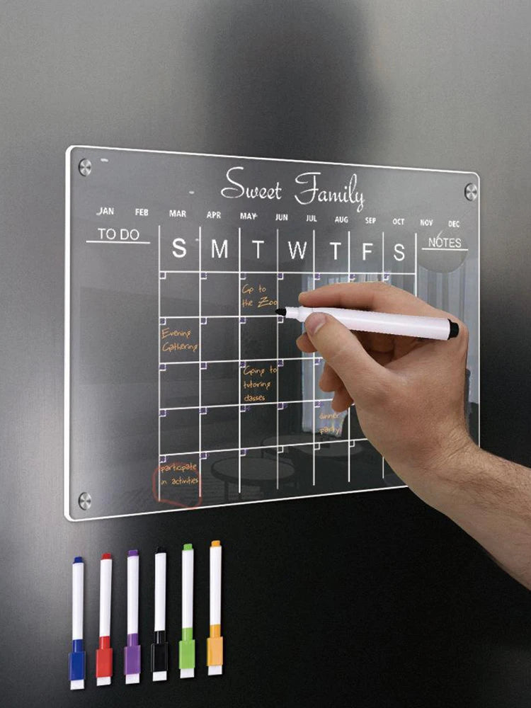 Fridge Magnet Sticker Calendar Board Planner Reusable Magnetic Dry Erase Board Schedule Transparent Acrylic Fridge Message Menu