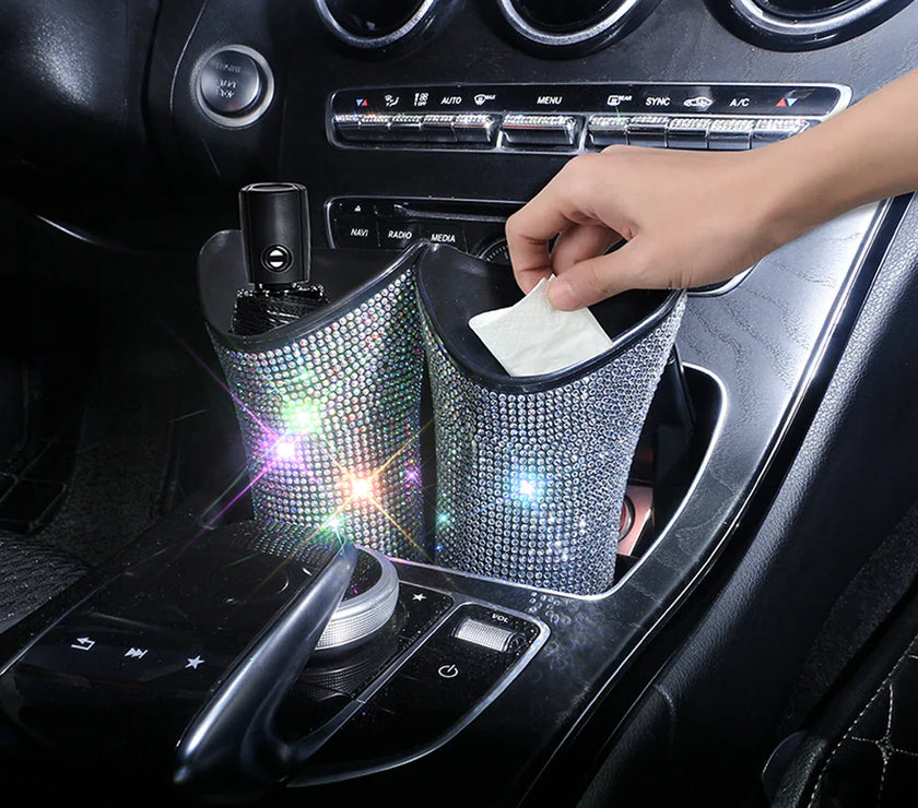Bling Diamond Car Umbrella Storage Box Multifunctional Organizer Barrel Auto Folding Hanging Water Bottles Rack Umbrella Bucket