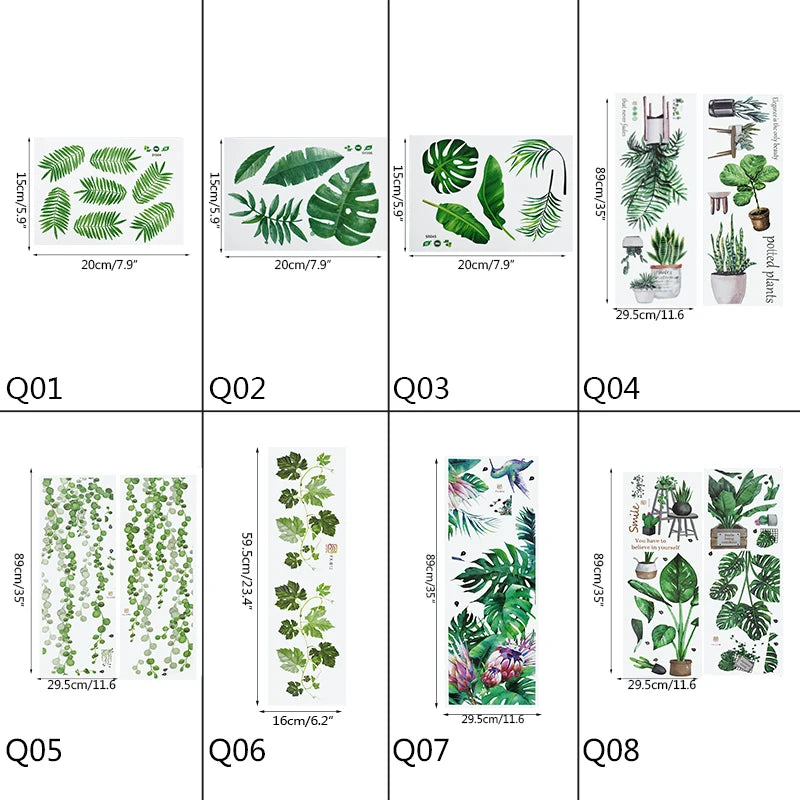 Removable Tropical Leaves Flowers Wall Stickers Home Living Room Decorative Green Leaves Plants DIY Sticker Wallpaper Supplies 7