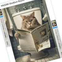 5D DIY Diamond Painting Cat Lion Tiger Toilet Reading Newspapers Diamond Mosaic Funny Bathroom Animal Embroidery Art Decoration