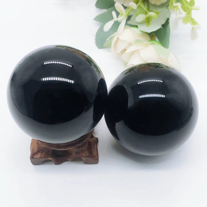 Natural Black Obsidian Sphere Crystal Quartz Magic Ball Rock Stone Witchcraft Reiki Healing Home Decoration Gift Without Base
