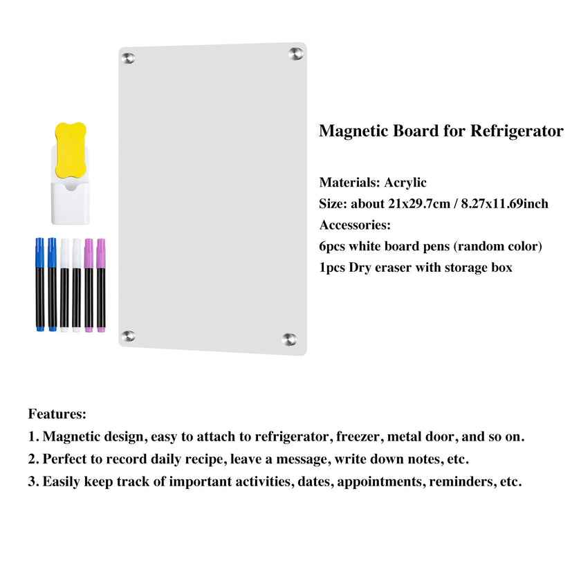 Fridge Blank Calendar Memo Board Dry Erase Calendar 6 Markers & Eraser