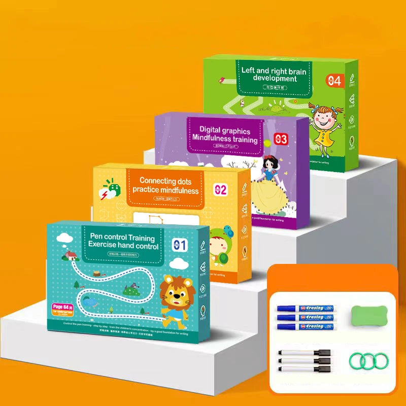 136Page Children Montessori Drawing Toy Pen Control Training Color Shape Math Match Game Set Toddler Learning Educational Toy