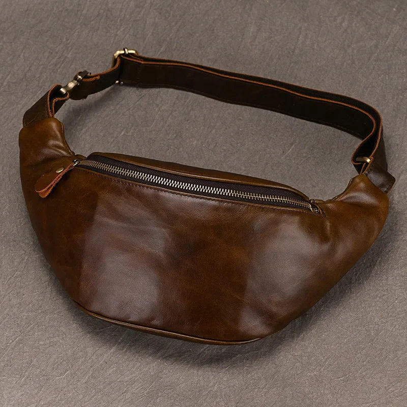 Waist Bag Mini Travel Fanny Chest Pack Cowhide Belt Bag Male Small Waist Bag