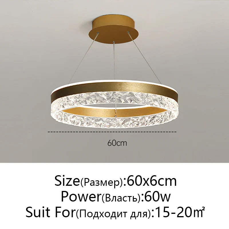 Minimalist Modern Led Chandelier Home Lighting Crystal Rings Ceiling Mounted Chandelier Lighting Hanging Lamp Black&White Frame