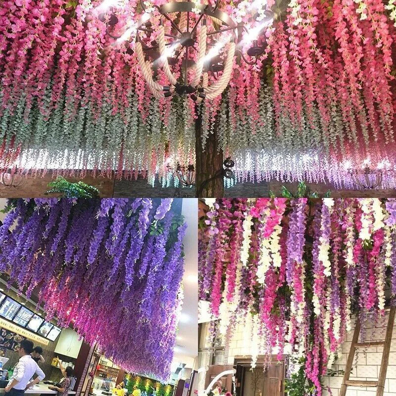 24PCS Wisteria Artificial Flower Vines Wedding Home Decoration Supplies Silk Rattan for Backdrop Wall Garden Decor Fake Flowers