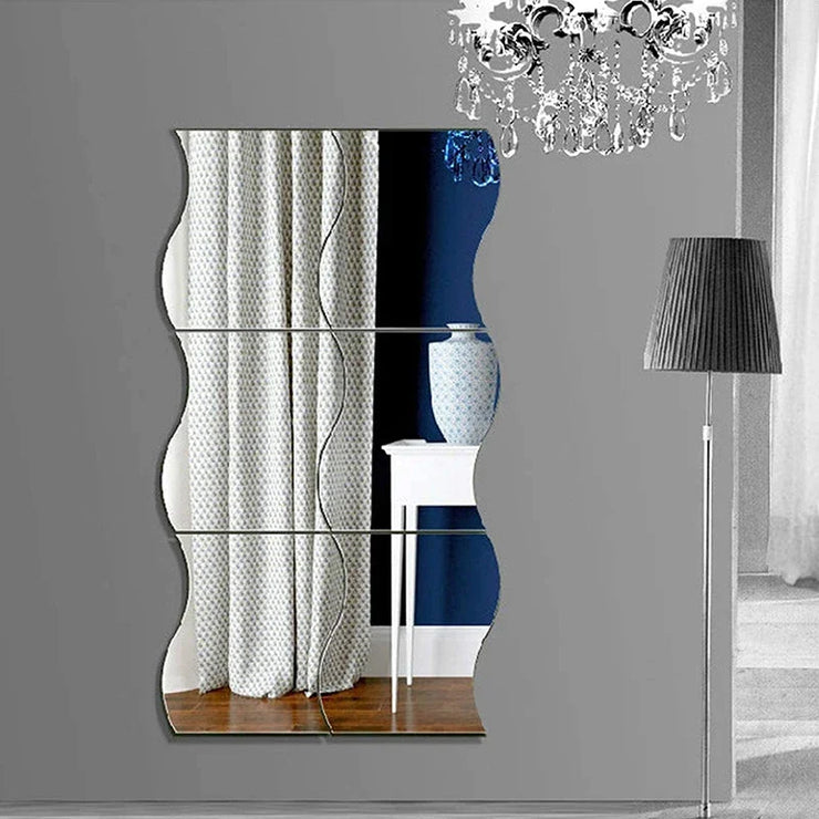 Adhesive Acrylic Mirror Wall Sticker DIY Art Mirror Creative Wave Shape Bathroom Living Room Decor