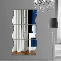 Adhesive Acrylic Mirror Wall Sticker DIY Art Mirror Creative Wave Shape Bathroom Living Room Decor