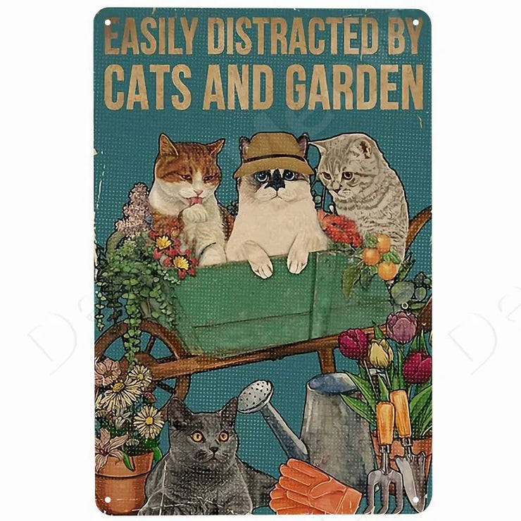 Happy Retro Tin Sign Tuxedo Cat Metal Sign Golfing Cat Plaque Poster Home Cafe Bar Bathroom Wall Decor