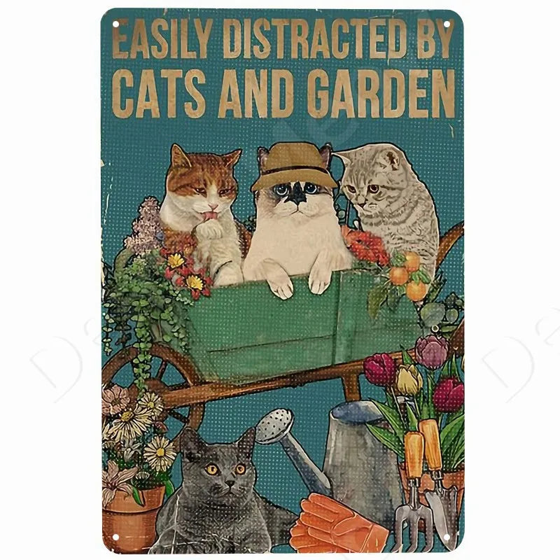 Happy Retro Tin Sign Tuxedo Cat Metal Sign Golfing Cat Plaque Poster Home Cafe Bar Bathroom Wall Decor
