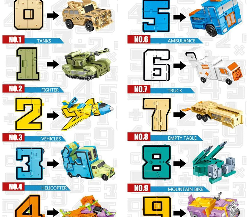 Assemble Number Robots Transformation Toys Building Blocks 20PCS Action Figure Deformation Toy Car for Boy Baby Kids Toddler