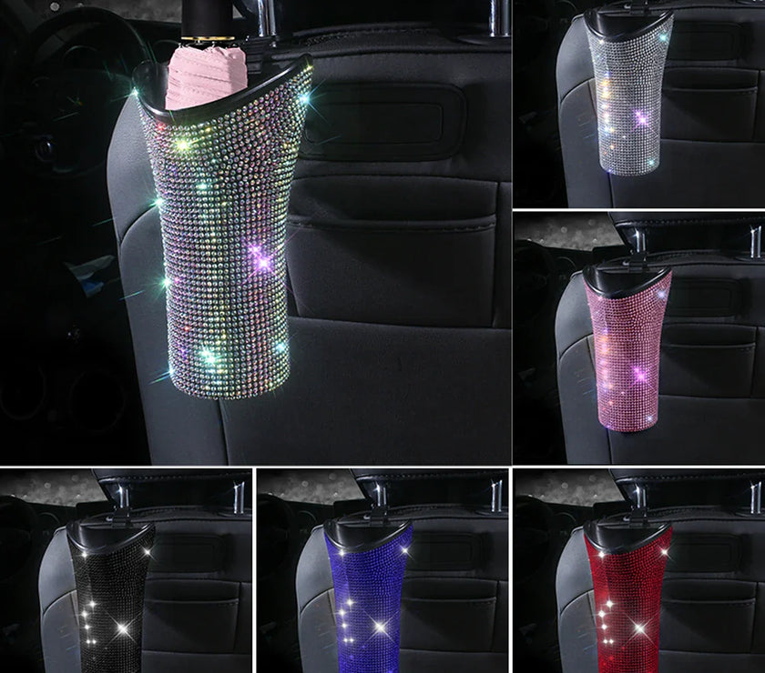 Bling Diamond Car Umbrella Storage Box Multifunctional Organizer Barrel Auto Folding Hanging Water Bottles Rack Umbrella Bucket