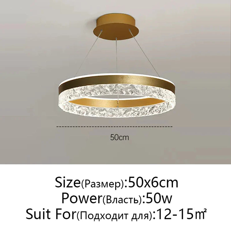 Minimalist Modern Led Chandelier Home Lighting Crystal Rings Ceiling Mounted Chandelier Lighting Hanging Lamp Black&White Frame