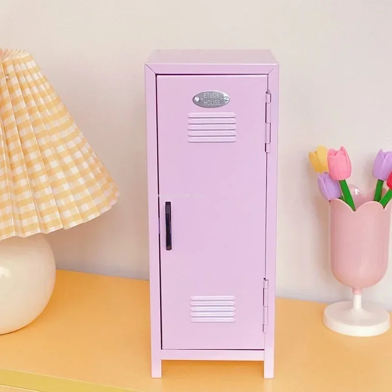 2-layer INS Wind Pink Desktop Storage Cabinet Home Bedroom Desktop Storage Iron Box Cosmetics Jewelry Storage Organization Rack