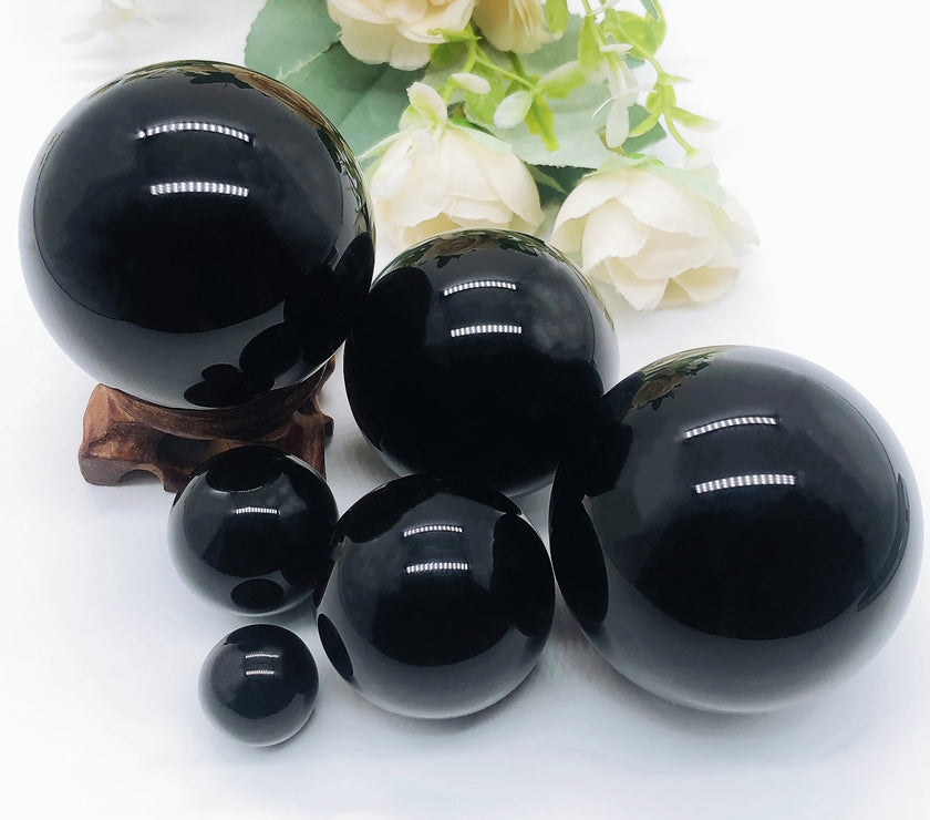 Natural Black Obsidian Sphere Crystal Quartz Magic Ball Rock Stone Witchcraft Reiki Healing Home Decoration Gift Without Base