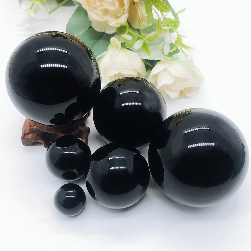 Natural Black Obsidian Sphere Crystal Quartz Magic Ball Rock Stone Witchcraft Reiki Healing Home Decoration Gift Without Base