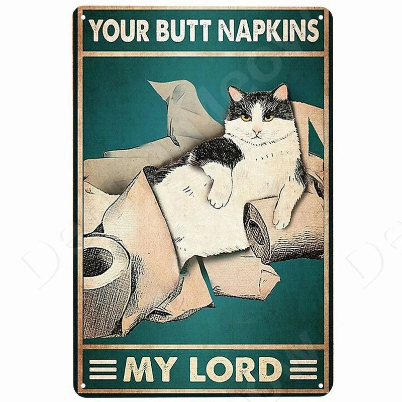 Happy Retro Tin Sign Tuxedo Cat Metal Sign Golfing Cat Plaque Poster Home Cafe Bar Bathroom Wall Decor