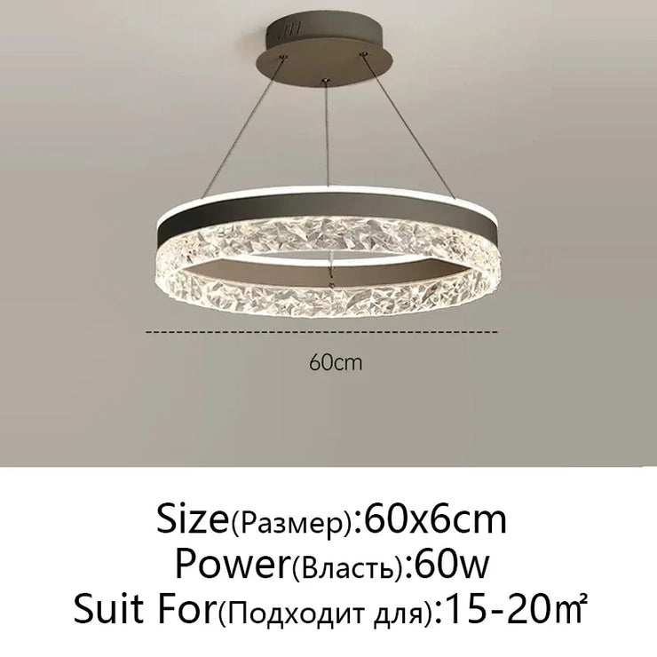 Minimalist Modern Led Chandelier Home Lighting Crystal Rings Ceiling Mounted Chandelier Lighting Hanging Lamp Black&White Frame