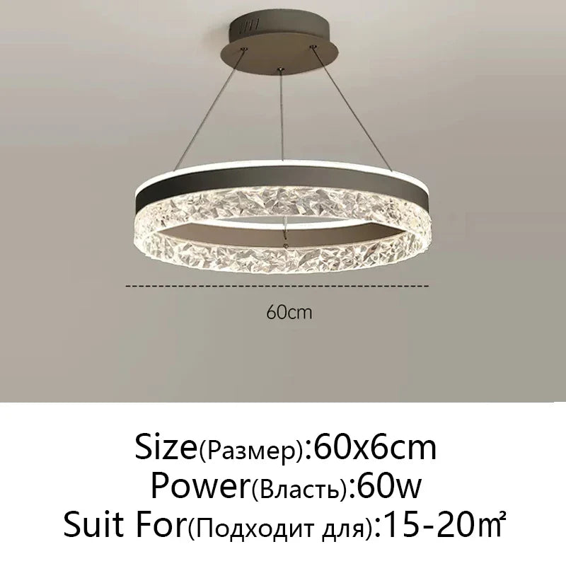 Minimalist Modern Led Chandelier Home Lighting Crystal Rings Ceiling Mounted Chandelier Lighting Hanging Lamp Black&White Frame