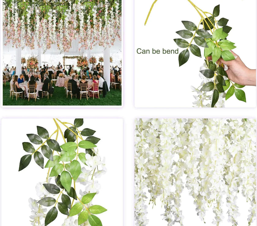 24PCS Wisteria Artificial Flower Vines Wedding Home Decoration Supplies Silk Rattan for Backdrop Wall Garden Decor Fake Flowers