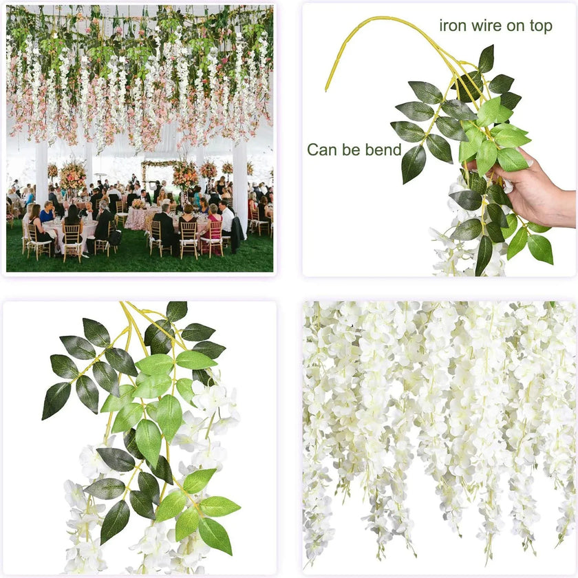 24PCS Wisteria Artificial Flower Vines Wedding Home Decoration Supplies Silk Rattan for Backdrop Wall Garden Decor Fake Flowers