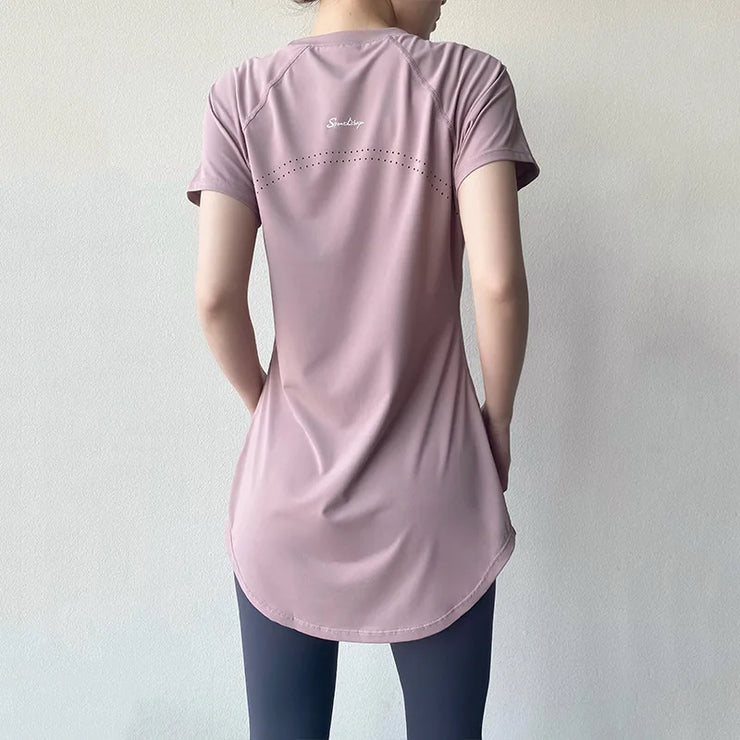 -Shirt Short Sleeve Quick Dry Fitness Top Breathable Slim Butt Cover Running Shirt