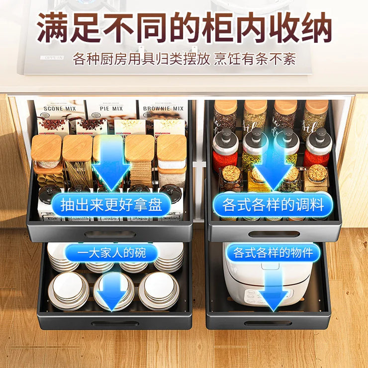Drawer Dish Rack Kitchen Storage Sliding Bowls Dishes Drainer Storage Rack Sink Cabinet Organizer Tableware