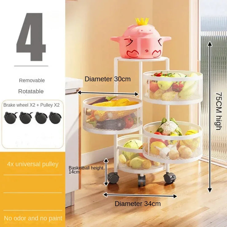 Kitchen Holders Vegetable Shelving Multi-Functional Fruits Rotating Storage Rack Basket Floor Multi-Layer Vegetable Basket Round