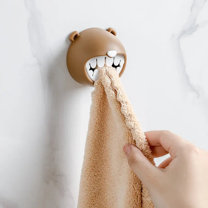 Creative Cartoon Towel Holder Bathroom Wall Hanging Face Towel Storage Rack Kitchen Punch Free Rag Towel Plug Dishcloth Clip