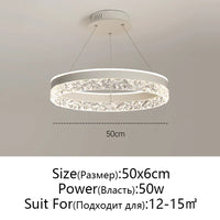 Minimalist Modern Led Chandelier Home Lighting Crystal Rings Ceiling Mounted Chandelier Lighting Hanging Lamp Black&White Frame