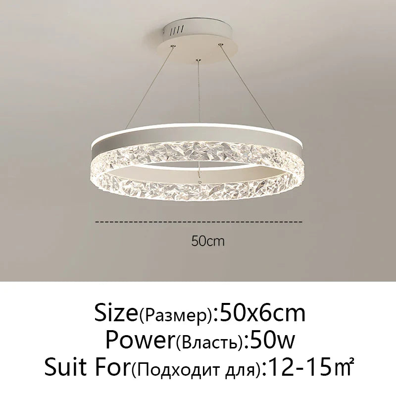 Minimalist Modern Led Chandelier Home Lighting Crystal Rings Ceiling Mounted Chandelier Lighting Hanging Lamp Black&White Frame