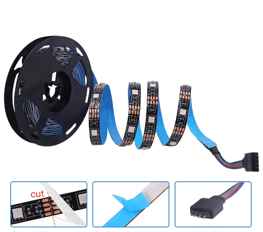 5v 5050 RGB LED Strip Light Flexible Tape Lamp Waterproof 50cm 1m 2m 3m 4m 5m With 4pin Plug White/ Black PCB Home Decoration