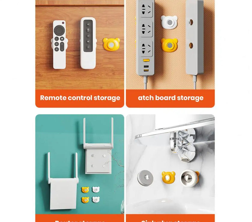 Self-adhesive Magnetic Hook Adorable Cartoon Bear Magnetic Hooks for Home Organization Remote Control Storage Set of 2 Round