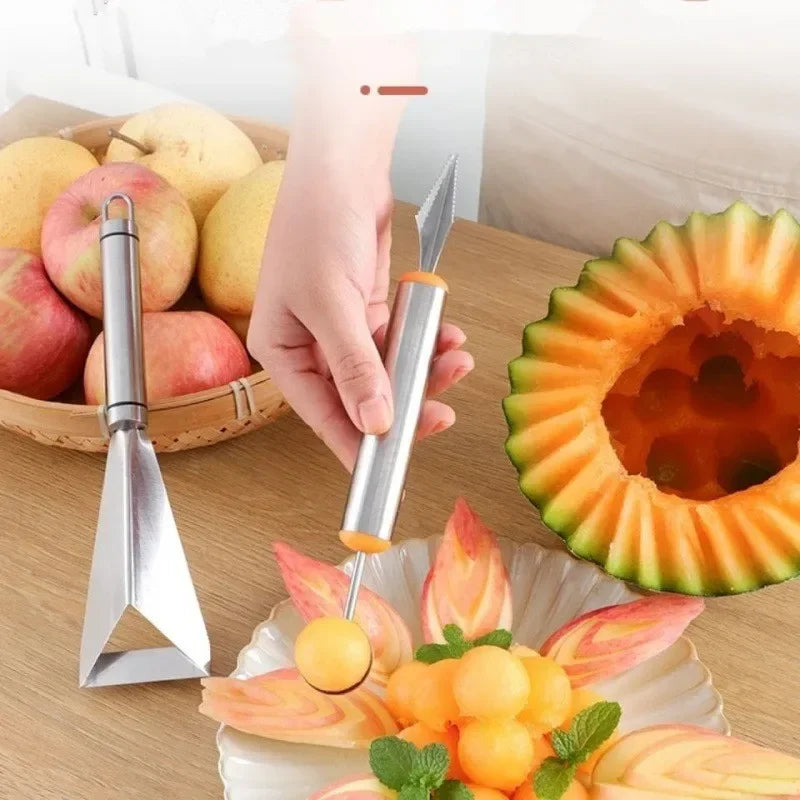 Fruit Push Knife Double Head Melon Baller Scoop Triangular Shape Peeler Vegetable Slicer Fruit Platter Watermelon Kitchen Tool