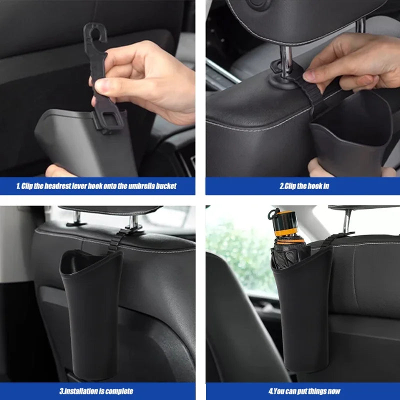 Multi-functional Car Umbrella Holder Hanging Bin Back Seat Trash Can Storage Waterproof Umbrella Holder Car Interior Accessories