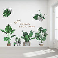Removable Tropical Leaves Flowers Wall Stickers Home Living Room Decorative Green Leaves Plants DIY Sticker Wallpaper Supplies 7