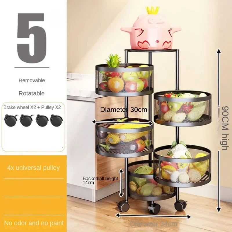 Kitchen Holders Vegetable Shelving Multi-Functional Fruits Rotating Storage Rack Basket Floor Multi-Layer Vegetable Basket Round