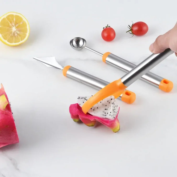 Fruit Push Knife Double Head Melon Baller Scoop Triangular Shape Peeler Vegetable Slicer Fruit Platter Watermelon Kitchen Tool