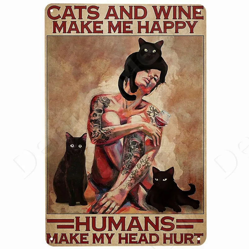 Happy Retro Tin Sign Tuxedo Cat Metal Sign Golfing Cat Plaque Poster Home Cafe Bar Bathroom Wall Decor